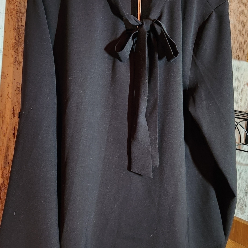 Elegant Black Blouse with Bow Tie